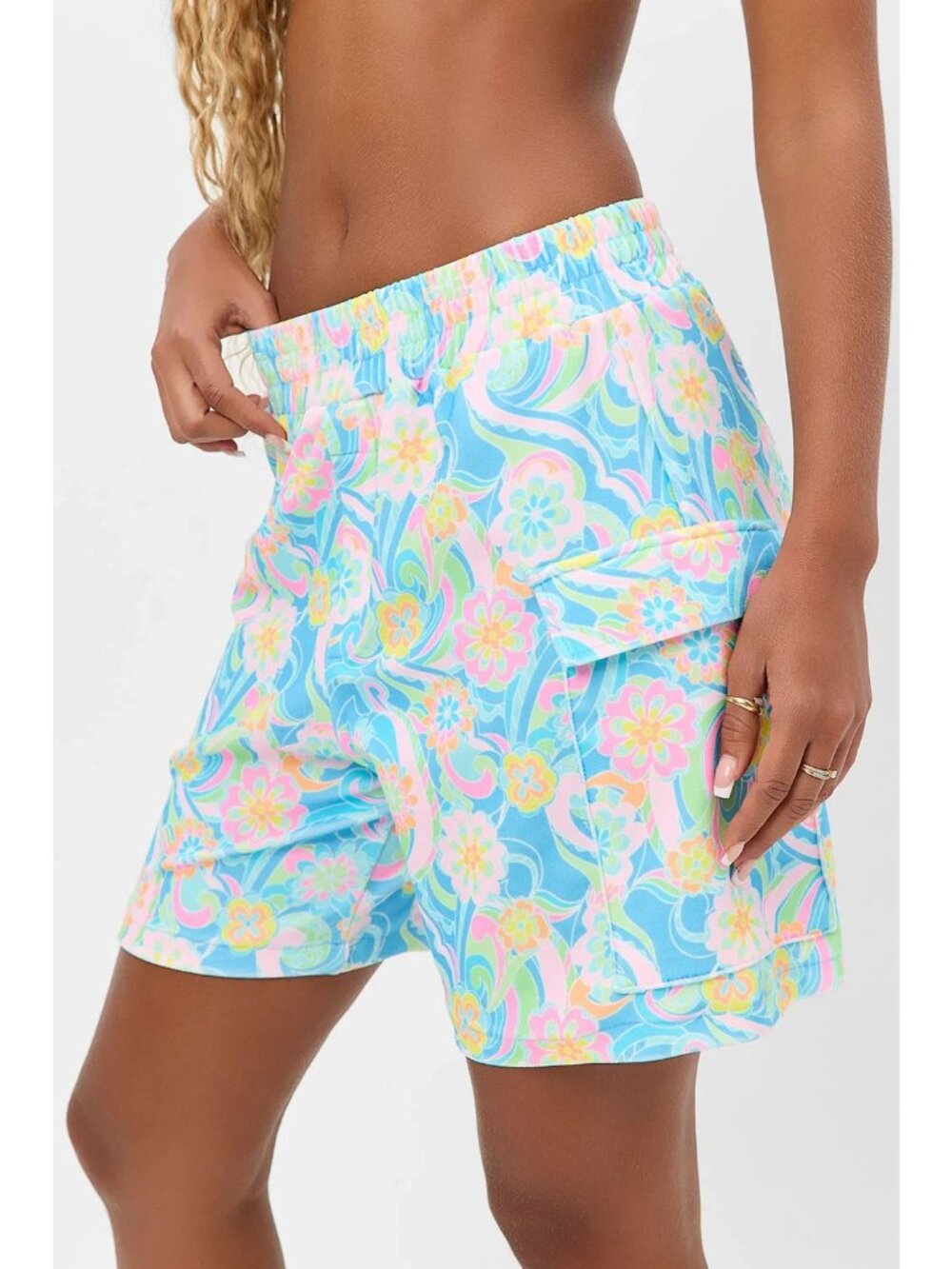 Frankies Bikinis Sunshower Rainbow Swirl Harvey Terry High Waist Short sz S /285